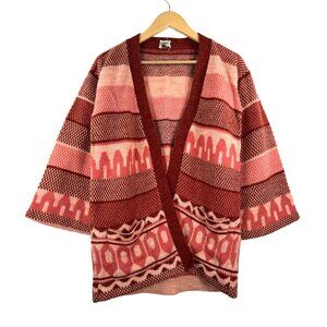 VTG ADES of California Aztec print kimono sleeve cardigan maroon sz M‎